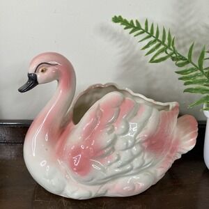 Vintage Pink Swan Ceramic Planter Vase Made in Japan 1950s MCM Cottagecore